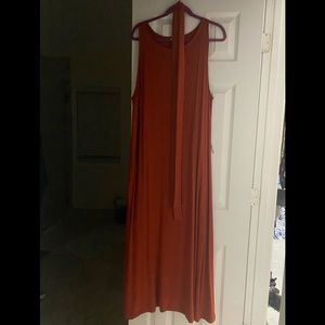 JJill dress, new long rust colored slub knit maxi  with self tie belt
